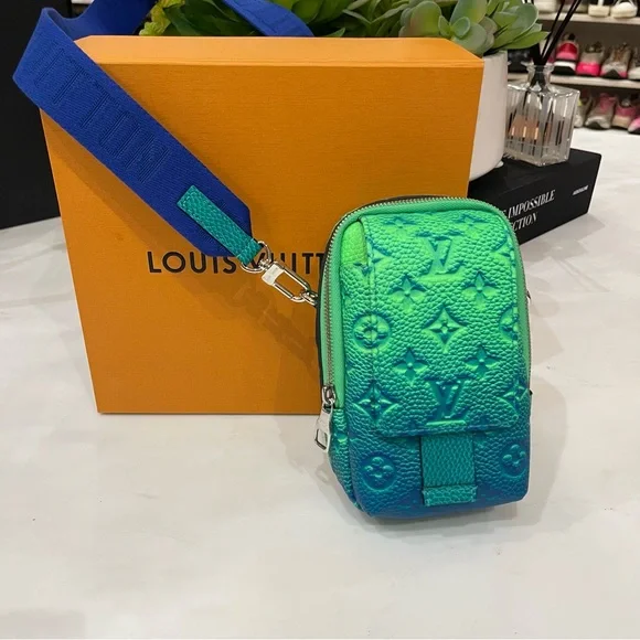 LOUIS VUITTON Virgil Abloh Blue & Neon Green Monogram Illusion Leather Flat - Picture 3 of 11